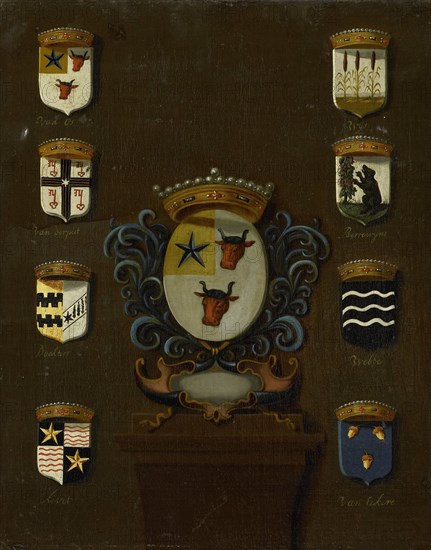 Coat of Arms of Sara van Os, Wife of Jan van Reyersbergh with its eight quarterings, 1650-1699. Creator: Anon.