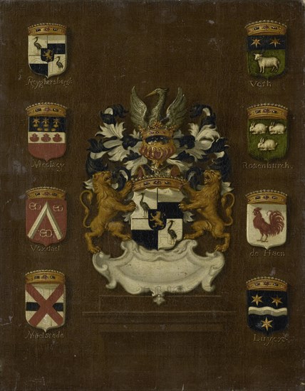 Coat of Arms of Jan van Reyersbergh with its eight quarterings, 1650-1699. Creator: Anon.