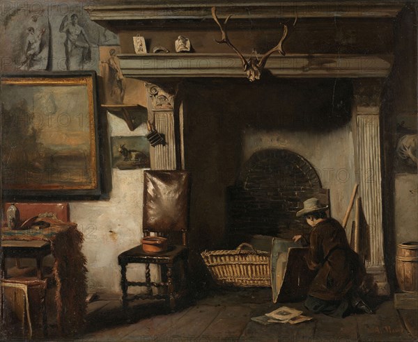 The Studio of the Haarlem Painter Pieter Frederik van Os, c.1856-c.1857. Creator: Anton Mauve.