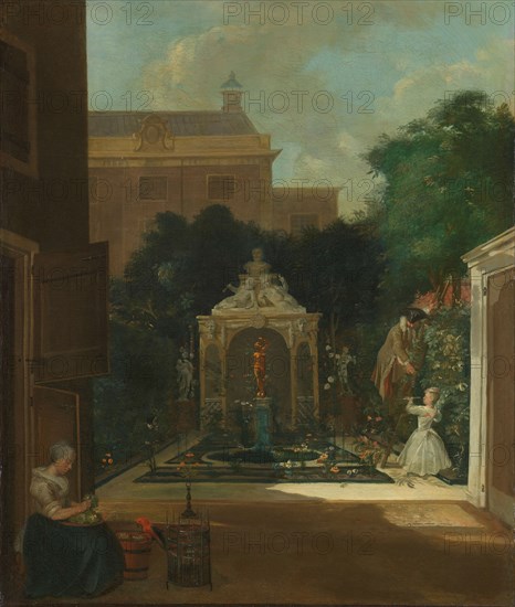 An Amsterdam Canal House Garden, c.1740-1745. Creator: Cornelis Troost.
