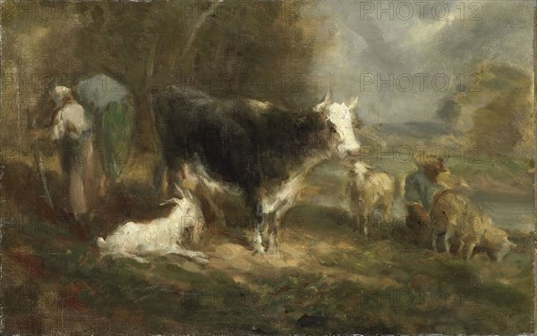 Farmyard with Cattle, 1849. Creator: Eugene Fromentin.