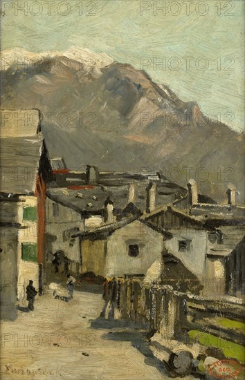 Houses along a road near a mountain (Innsbruck?), c.1882. Creator: George Poggenbeek.