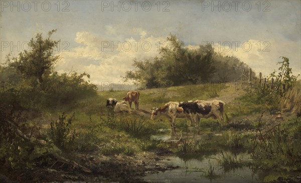 Cows at a Pond, 1856-1858. Creator: Gerard Bilders.