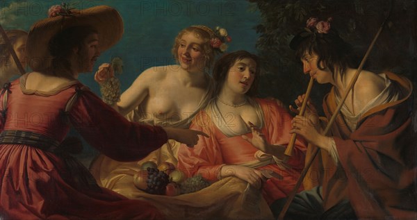 Shepherd Playing the Flute, and Four Shepherdesses, 1632. Creator: Gerrit van Honthorst.