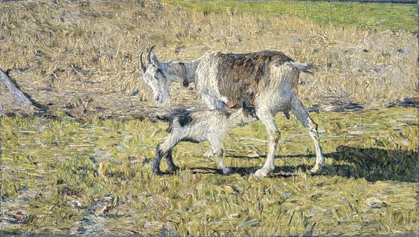 A Goat with her Kid, 1890. Creator: Giovanni Segantini.