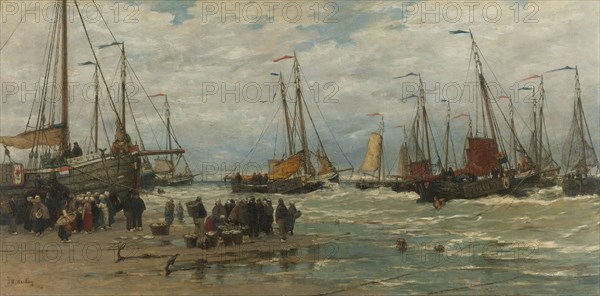 Fishing Pinks in Breaking Waves, c.1875-c.1885. Creator: Hendrik Willem Mesdag.