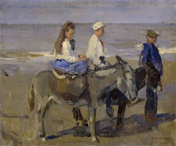 Boy and Girl on Donkeys, 1896-1901. Creator: Isaac Lazerus Israels.