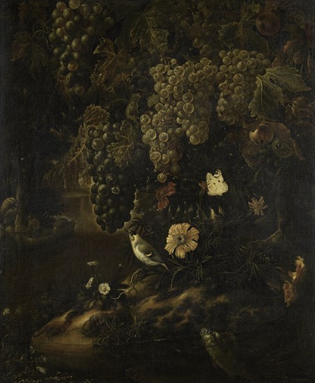 Grapes, Flowers and Animals, 1665-1719. Creator: Isac Vromans.