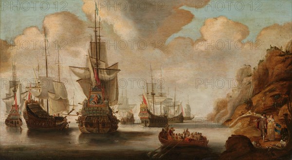 A French Squadron near a Rocky Coast, 1640-1676. Creator: Jacob Bellevois.