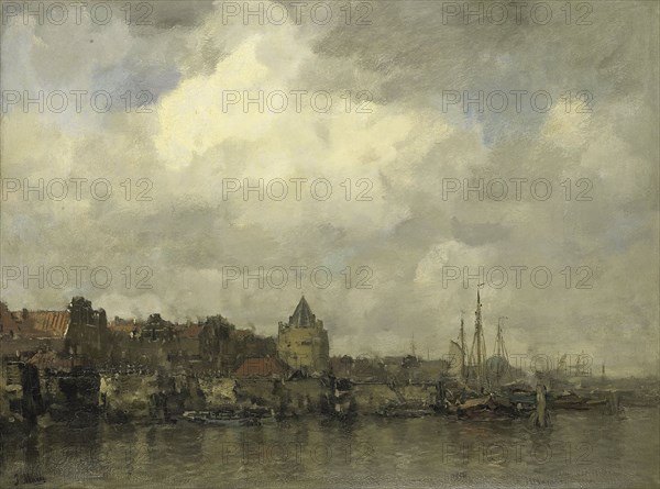 The Schreierstoren on the Buitenkant in Amsterdam, c.1876.  Creator: Jacob Henricus Maris.