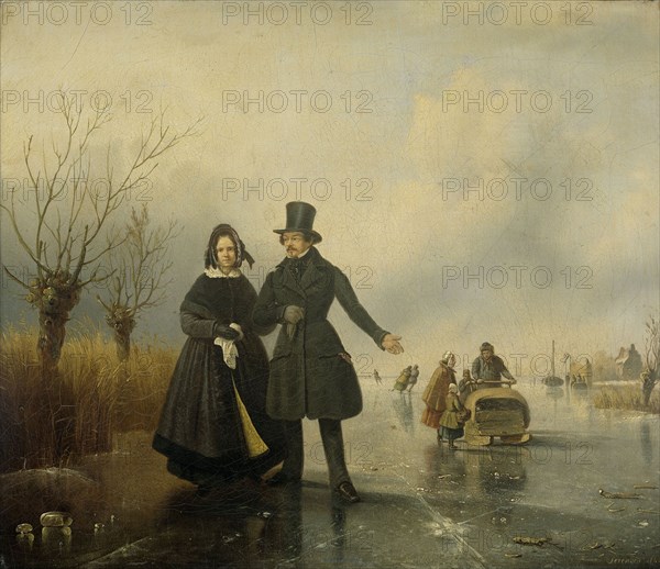 Portrait of Mr. and Mrs. Thijssen on the Ice, 1845. Creator: Jacobus Loerenz Sörensen.