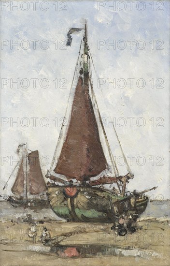 Bluff-bowed Fishing Boat on the Beach, c.1880-c.1906. Creator: Johannes Barnardus Antonius Maria Westerwoudt.