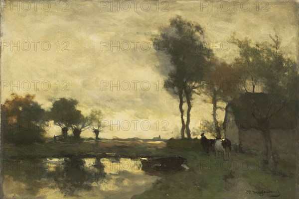 Landscape with a farm near a pond, 1870-1903. Creator: Jan Hendrik Weissenbruch.