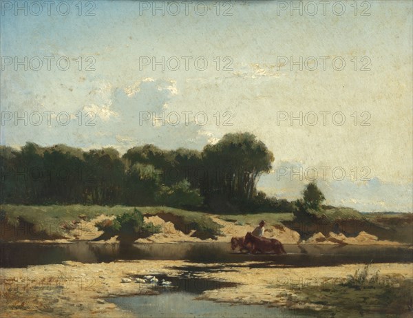Horses at a drinking place, 1858.  Creator: Johann Gualbert Raffalt.