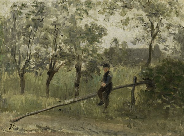 Country Boy on a Pole Barrier, 1900-1911. Creator: Jozef Israels.