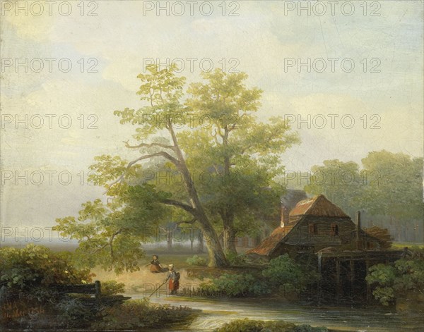 A Watermill in a Woody Landscape, 1854. Creator: Lodewijk Hendrik Arends.