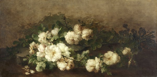 Still life with guitar and roses, 1880-1896. Creator: Marguerite Roosenboom.