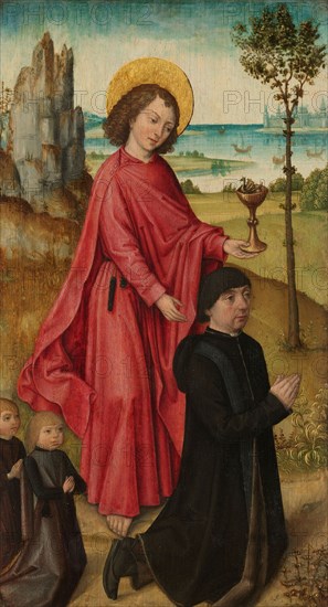 A Donor and his two Sons with Saint John the Evangelist, inner left wing of a triptych, c.1480-c.148 Creator: Master of the Saint Ursula Legend.