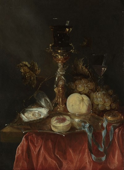 Still Life with Silver-Gilt Glass Holder, c.1654-c.1660. Creator: Abraham van Beyeren.