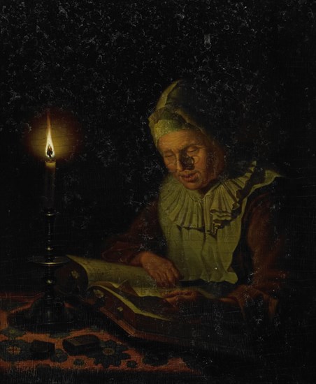 Old Woman Reading, 1800-1833. Creator: Adriaan Meulemans.