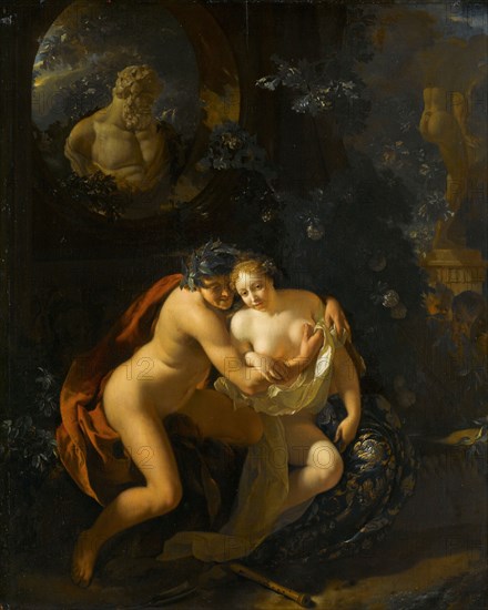 A Couple Making Love in a Park Spied on by Children, 1694. Creator: Adriaen van der Werff.