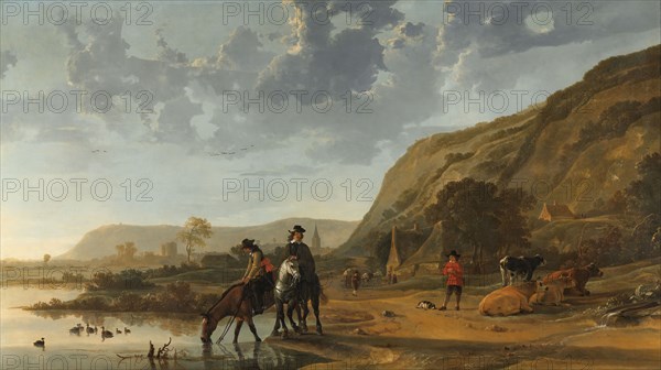 River Landscape with Riders, c.1653-1657. Creator: Aelbert Cuyp.