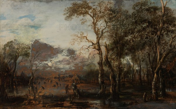 Wooded Landscape with Hunter/Winter Landscape, c.1642-1643. Creator: Aert van der Neer.