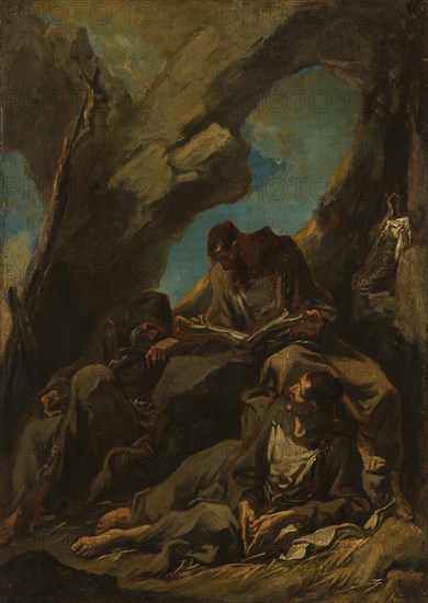 Three Camaldolese Monks in Meditative Prayer, 1710-1740. Creator: Alessandro Magnasco.