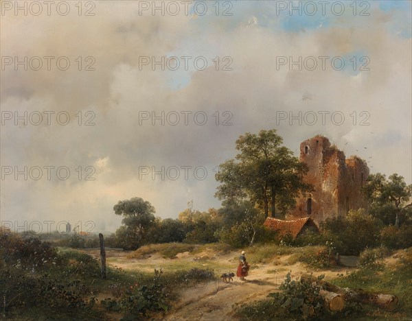 Landscape with the Ruins of Brederode Castle in Santpoort, 1844. Creator: Andreas Schelfhout.
