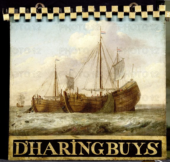 Sign, both sides painted with Herring Boats, 1700-1799. Creator: Anon.