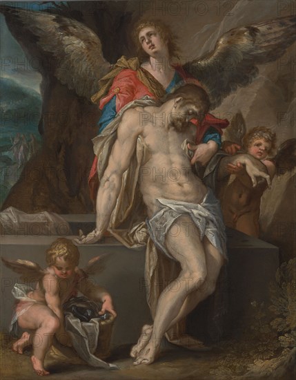 Angels carry the body of Christ - Pietà, c.1587.  Creator: Bartholomeus Spranger.