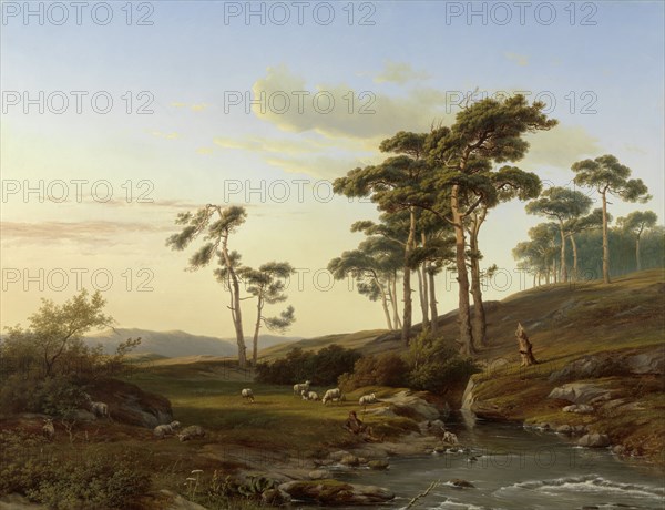 Evening scene with shepherd, c.1855.  Creator: Cornelis Lieste.