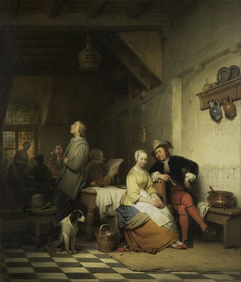 Interior of an Inn, with Figures in Seventeenth-Century Costume, 1848. Creator: Ferdinand De Braekeleer.