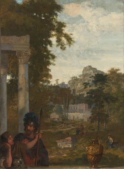 Italian Landscape with two Roman Soldiers, c.1687. Creator: Gerard de Lairesse.