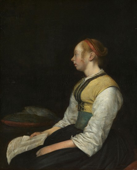 Seated Girl in Peasant Costume, c.1650-c.1660. Creator: Gerard Terborch II.