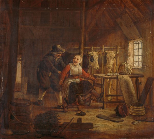 Flirtation in a Cowshed, 1645-1672. Creator: Govert Dircksz. Camphuysen.