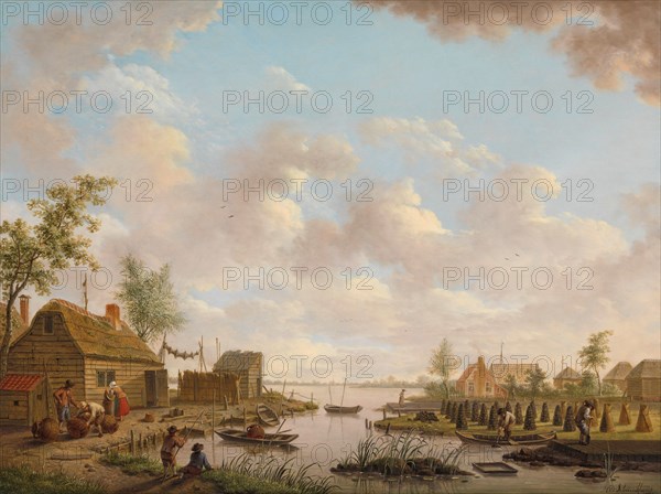 Landscape with Fishermen and Farmers Extracting Peat in a Marsh, 1783. Creator: Hendrik Willem Schweickhardt.
