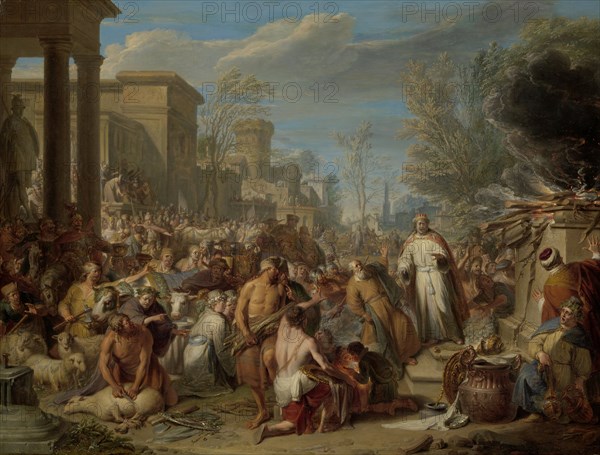 Jeroboam Sacrificing to the Idols, c.1704-c.1744. Creator: Jacques Ignatius de Roore.