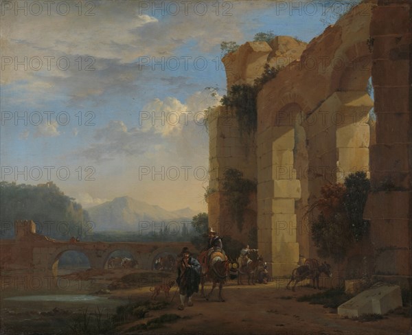 Muleteers beside an Italian Ruin, c.1650. Creator: Jan Asselijin.