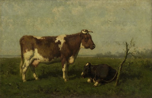 A Cow with her Calf in a Meadow, 1879. Creator: Jan Vrolijk.