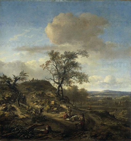 Landscape with a Hunter and other Figures, c.1660-c.1670. Creator: Jan Wijnants.