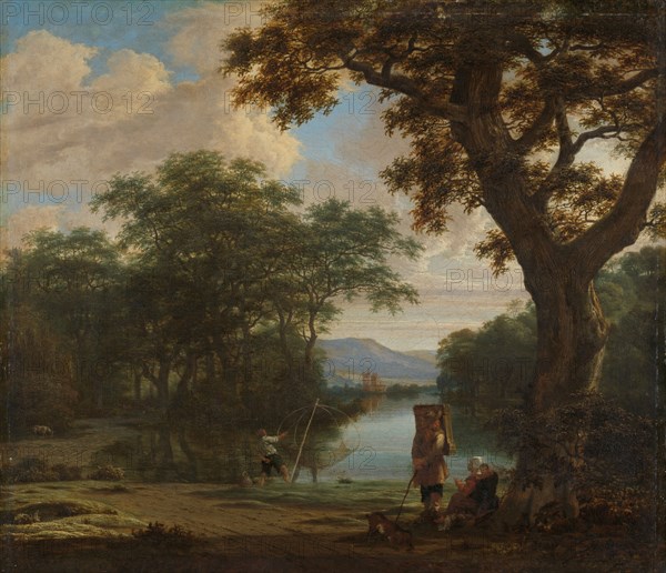 Landscape with Fisherman with a square Net, c.1645-c.1655. Creator: Joris van der Haagen.