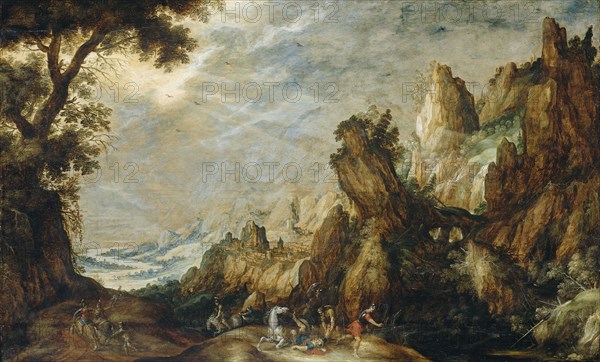 Landscape with Conversion of Saint Paul, 1600-1625. Creator: Kerstiaen de Keuninck.