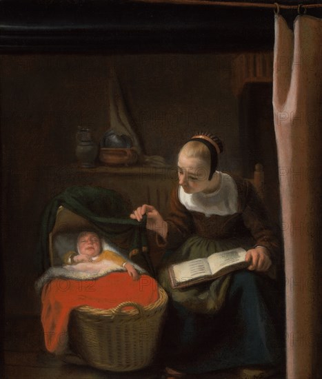 Young Woman at a Cradle, 1652-1662. Creator: Nicolaes Maes.