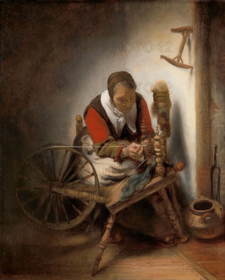 Woman spinning, 1652-1662. Creator: Nicolaes Maes.