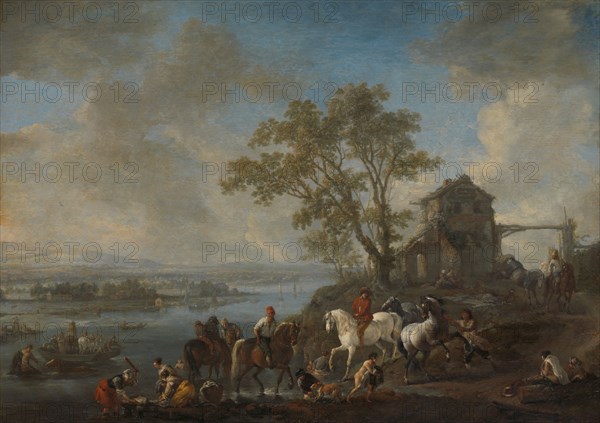 Horsepond on a River, c.1662-1663. Creator: Philips Wouwerman.