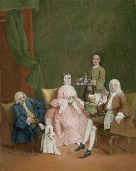 Portrait of a Venetian Family with a Manservant Serving Coffee, c.1752. Creator: Pietro Longhi.