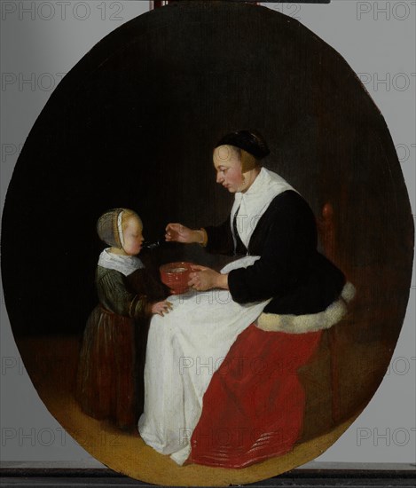 A Mother Feeding Porridge to her Child, 1653-1655. Creator: Gerritsz Quiringh van Brekelenkam.