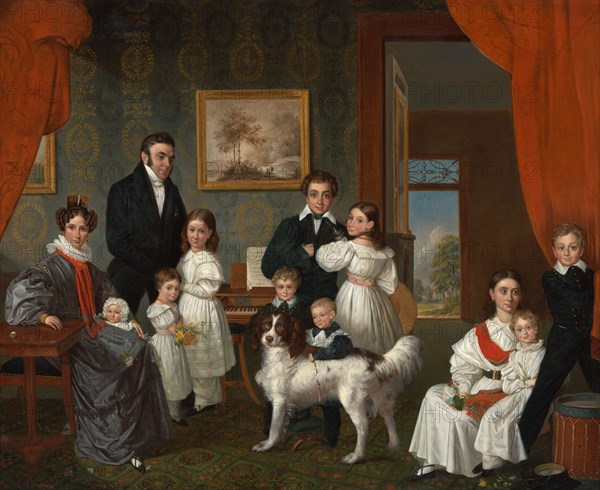 Portrait of the Baud family in their country house in Voorburg, 1831-1832.  Creator: Raden Saleh.