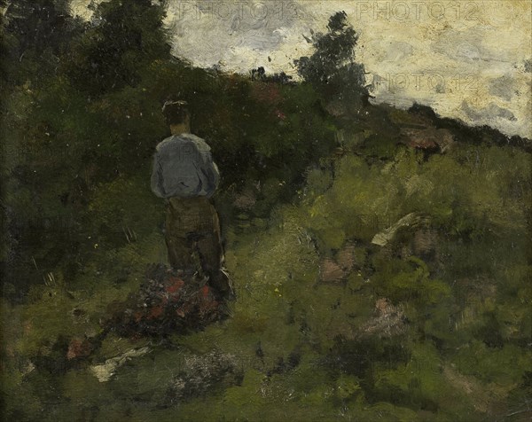 A Farmer walking along the Fringe of a Wood, 1889. Creator: Richard Roland Holst.